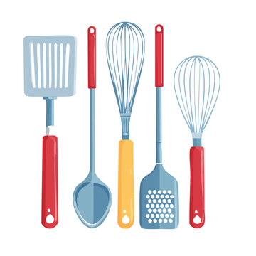 Set of kitchen utensils with whisks and spatulas