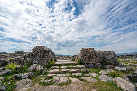 Scenic views of the archaeological remains and monumental stone walls of Hattuşa (Hattusha),  located in Boğazkale, &Ccedil;orum, this sprawling site was the fortified capital city of the Hittite Empire duri