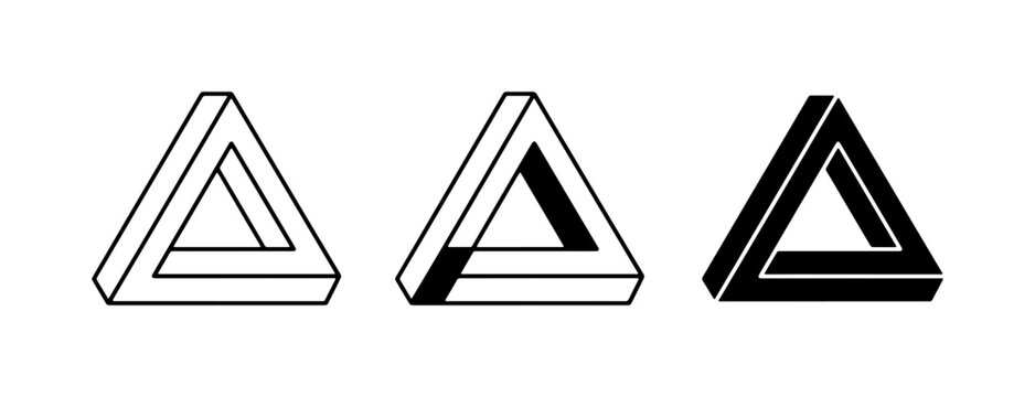 Impossible Triangle Optical Illusion Vector Icons, Penrose Triangle Graphics, Geometric Paradox Art