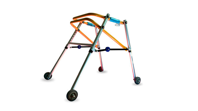 Medical mobility aid walker with wheels for elderly or disabled people isolated on transparent background