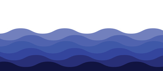 Obraz premium Abstract Blue Sea Wave Layered Pattern Background – Minimalist Nautical Ocean Waves Border Vector Illustration for Banner, Summer Header
