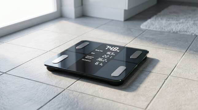 Modern Smart Body Fat Scale on Bathroom Floor with Digital Display