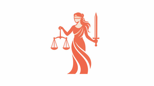 Flat Vector Lady Justice Themis Scales Sword Modern Legal Symbol For Commercial Use