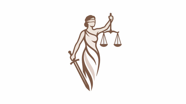 Minimalist Lady Justice Vector Logo Themis Blindfolded Scales Sword For Commercial Use