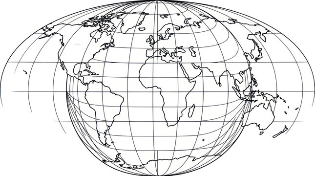 World Map Globe Projection Grid Lines