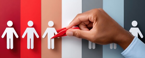Fototapeta premium Selective hiring and diversity concept with hand removing paper people figures from a lineup