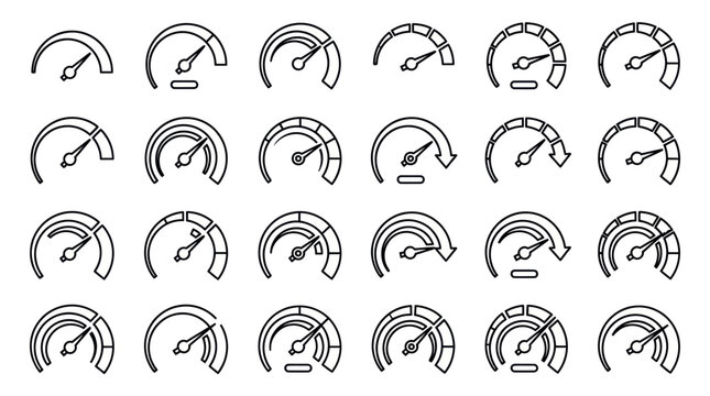 Speedometer Icon Set - Performance Measurement and Speed Control
