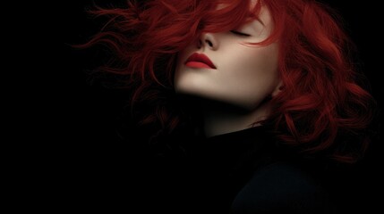 Obraz premium This stunning portrait showcases a woman with flowing red hair against a dark background, capturing beauty, charm, and a touch of mystery in a striking artistic expression.