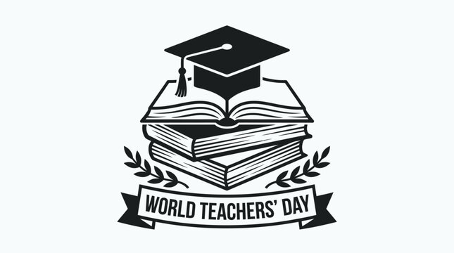 Graduation cap on book stack logo.