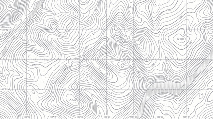 Topographic Contour Map of Mountainous Terrain with Grid Lines and Elevation Marks © beni