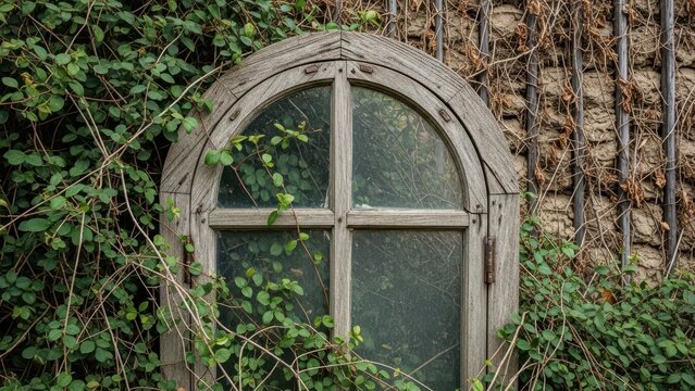 Antique arched window isolated on transparent background