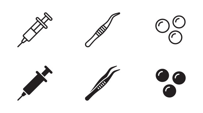 Medical and laboratory icon set syringe forceps and droplets with laboratory healthcare instrument analysis clinical