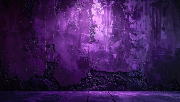 Grungy, Cracked Purple Wall with a Textured Floor.