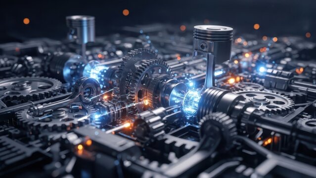 Detailed engine diagram isolated on transparent background