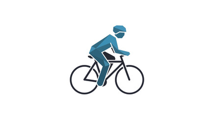 Naklejka premium Stylized Cyclist Icon on Bicycle, Geometric Low Poly Style, Blue Tones, White Background