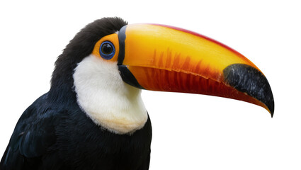 Obraz premium Toco toucan bird with large yellow and orange beak, isolated on transparent background