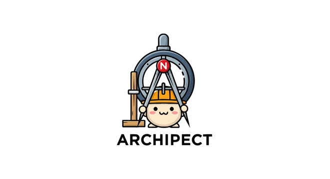 Cartoon Architect Character Design Logo.