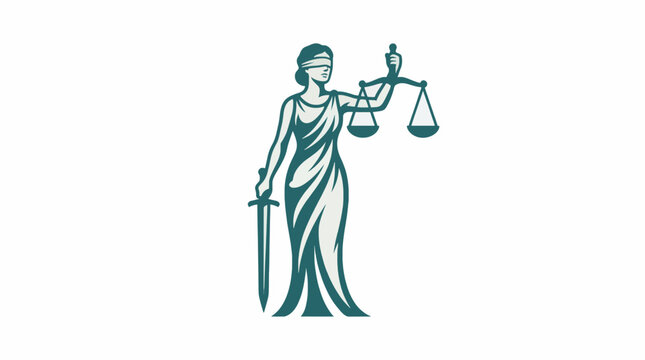 Lady Justice Vector Illustration Blindfolded Themis Scales Sword Flat Design Commercial Use