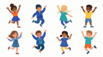 Fototapeta premium Diverse Happy Children Jumping Flat Vector Illustration Collection For Commercial Use