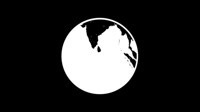 Spinning planet Earth animation on black background.
