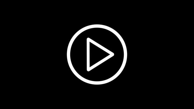 Video play button icon animation on black background.