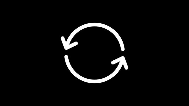 Circular refresh reload icon animation with rotating arrows on black background.