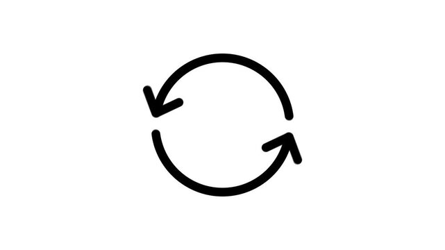 Circular refresh reload icon animation with rotating arrows on white background.