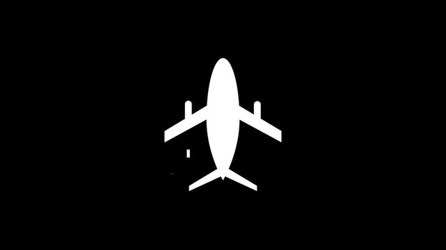 Airplane route line and flight path animation on black background.