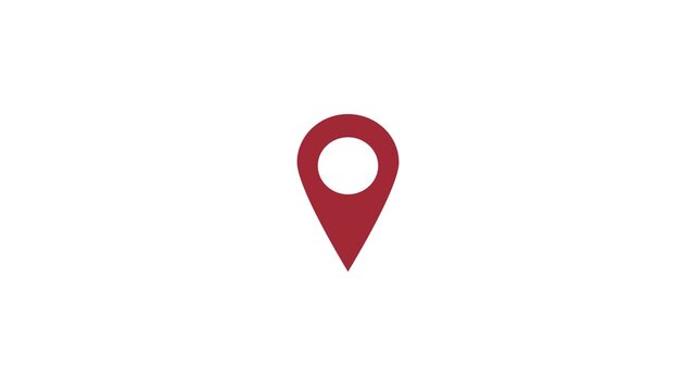 GPS location pin icon animation with map marker and navigation pointer on white background.