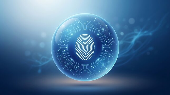 Digital eye with binary code data visualization in futuristic glowing blue sphere