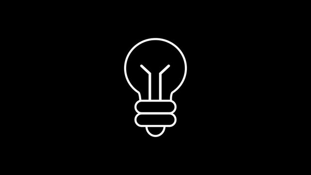 Light bulb icon animation with outline style on black background for idea and creativity