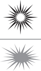 Fototapeta premium Starburst and explosion vector icons with sharp points in black outline and solid gray fill for graphic design and comic book effects