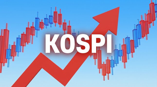 주가 상승을 나타내는 코스피 주식 시장 차트 그래프 / 株価上昇を示すコスピ株式市場のチャートグラフ / KOSPI stock market chart graph showing rising trend