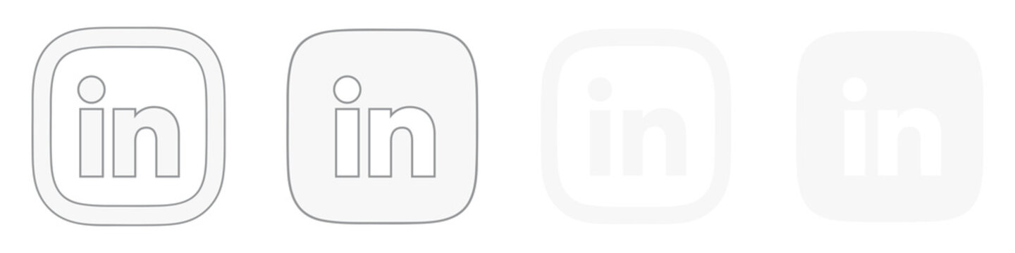White linkedin logo icon symbol with rounded and outline modern png transparent background set for social media website app and design element