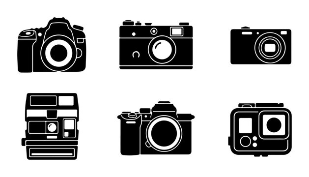 Camera Icons Set: Digital, Vintage, Action Cam, Photography Equipment