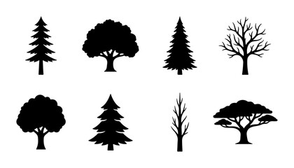 Diverse Tree Silhouettes Collection, Nature Elements, Forest Icons © Mehjabin