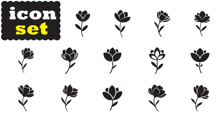 Fototapeta premium Flower Silhouette Vector Set, Minimal Floral Icon Design
