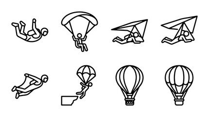 Extreme Sports Icons: Parachuting, Hang Gliding, Wingsuit Flying, Hot Air Balloons © Shahidul