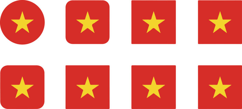 Set of vietnam flag icons with different shapes, vector illustration