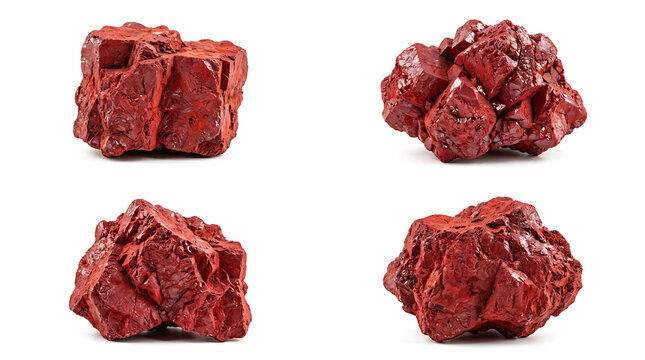 Four Red Rocks Isolated on a White Background Nature's Sculptures