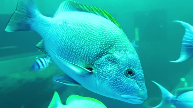 Close-up of a blue-spotted seaperch displaying vibrant blue markings and detailed scales