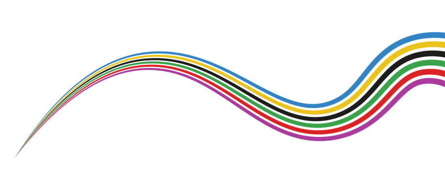 abstract wavy stripes with the colors of Paris Olympics games 2025 . vector illustration
