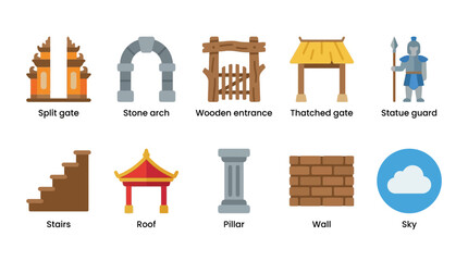 Medieval castle architecture elements icons. © Shalahuddin