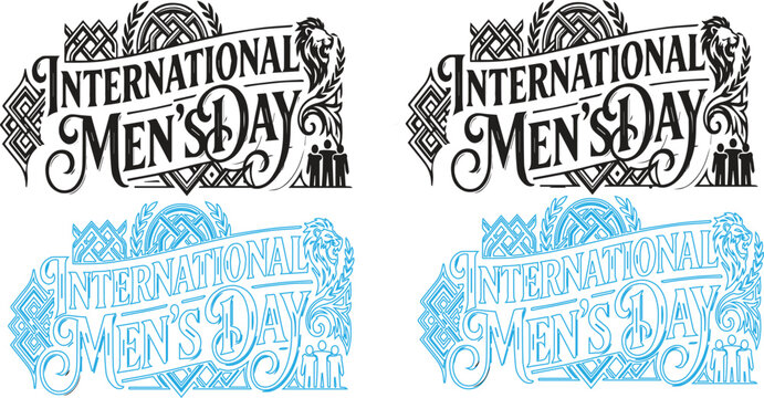 Men's Day celebration calligraphy graphic badge bundle