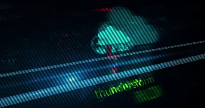 Weather meteorology forecast symbol technology display concept. Abstract sign on glitch screen.