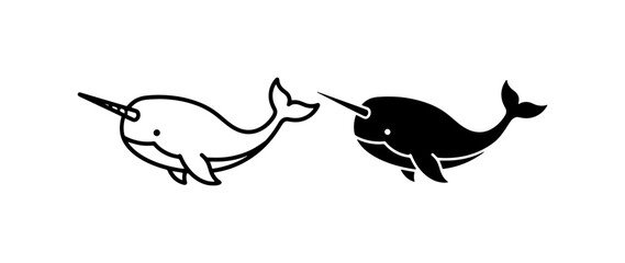 Narwhal Icons, Cute Whale Vector Art, Arctic Marine Mammal Graphics © Anowar