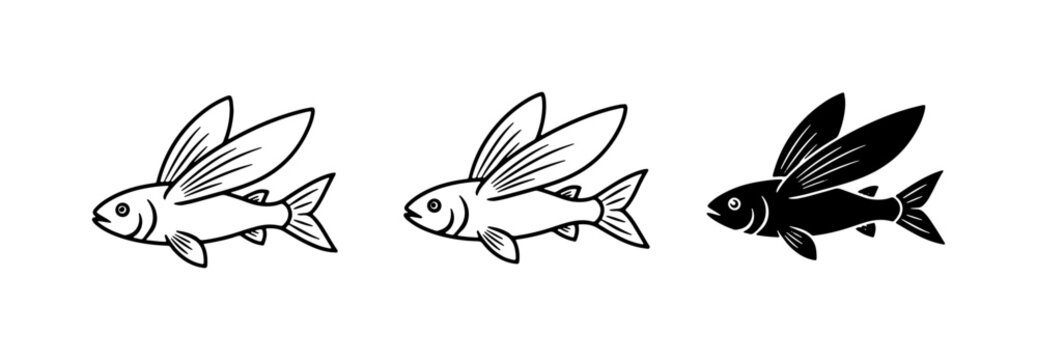 Flying Fish Vector Icons, Marine Life, Seafood Illustration