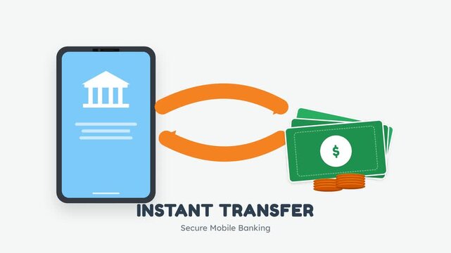 Mobile Banking App Interface Animation Showing Instant Money Transfer and Secure Online Payment Concept