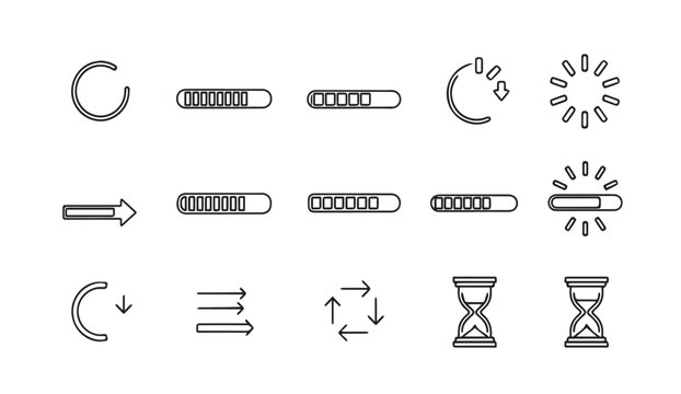 Loading indicators and progress bars during digital processing in a clean white background setting