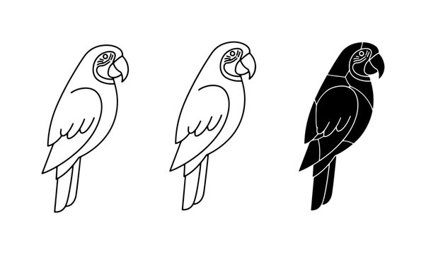 Parrot Icons Vector Set, Tropical Bird Graphics, Exotic Animal Illustrations